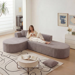 English Elm L-shaped Corduroy Sectional with Movable Ottoman Deep Foam Seats for Living Room W3670S00008