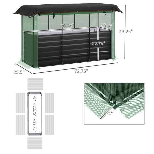 English Elm Galvanized Steel Raised Garden Bed with Hdpe Crop Cage and Shade Cloth Kit T3971P422409