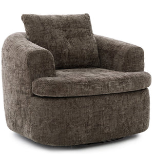 English Elm 360° Swivel Sofa Chair with Dual-Layer Cushion, Tufted Back & Iron Base for Living Room Comfort Brown N719P351870D