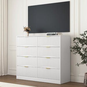 English Elm Modern Six Drawer Chest with Wavy Textured Fronts Sleek Matte Storage for Any Room White W409P307536