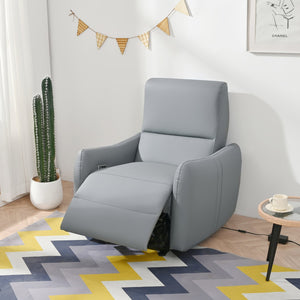 English Elm Wall Zero Wall Power Recliner Chair with Overstuffed Backrest, USB Type-C Charging Port, Space-Saving Electric Recliner for Small Rooms Blue Gray W1028S00036
