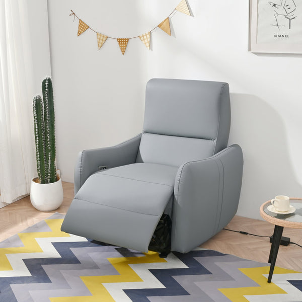 English Elm Wall Zero Wall Power Recliner Chair with Overstuffed Backrest, USB Type-C Charging Port, Space-Saving Electric Recliner for Small Rooms Blue Gray W1028S00036