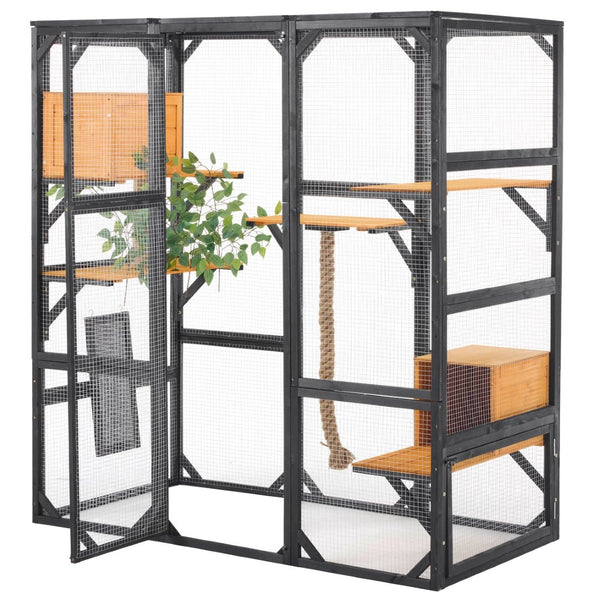 English Elm Outdoor Pine Wood Catio Enclosure with Platforms Condos and Walk-in Access for Cats N719P283198B