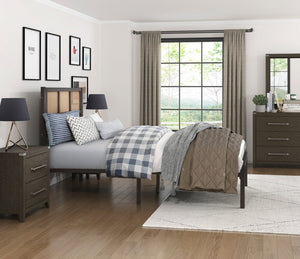 English Elm 1pc Twin Platform Bed with Dark Metal Frame and Faux Cane Panel Headboard, Coastal Casual Design, No Box Spring Needed Bronze 47.25 L x 28 W x 3.75 H B011P214033