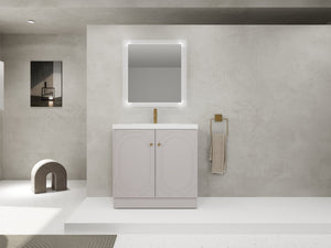 English Elm 36" Freestanding Bathroom Vanity with Resin Sink, Soft-Close Doors, Adjustable Shelf & 3 Handles W999S00336