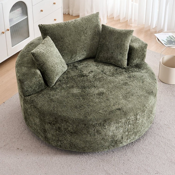English Elm Round Swivel Barrel Chair Plush Chenille Upholstery Cozy Accent Seat for Any Room Green W2915P338893