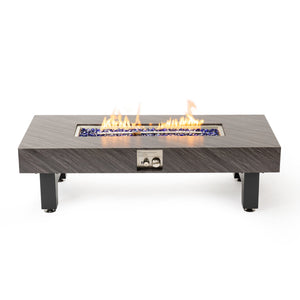 English Elm 54_inch Iron Fire Pit Table Stone Finish with Stainless Burner, Propane Powered, Spacious Patio Centerpiece Black W3131P277181