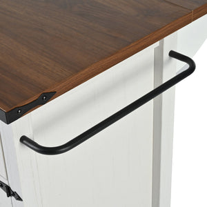English Elm K&k Farmhouse Rolling Kitchen Island with Drop Leaf Power Outlets and Storage Cabinet White N707S170348W
