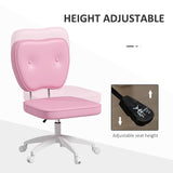 English Elm Vinsetto Cute Armless Office Chair, Small Pu Leather Computer Desk Chair, Vanity Task Chair With Adjustable Height, Swivel Wheels, Mid Back, Pink