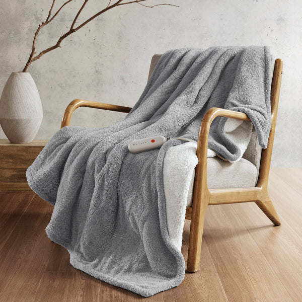 English Elm 1 Pcs Dream Soft Heated Throw Blanket, 50X60" Cozy Grey Sherpa For Ultimate Comfort & Warmth B035P319629