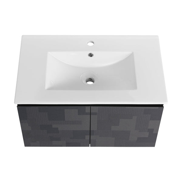 English Elm 30'' Floating Wall-Mounted Bathroom Vanity Set With Ceramic Sink, Soft-Close Doors & Modern Design W999S00209