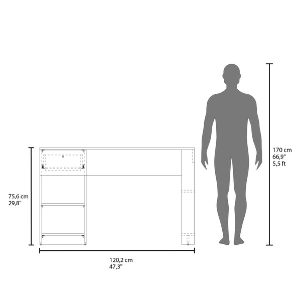 English Elm Sun Modern Computer Desk with Drawer and Open Shelves, Space-Saving Study Station for Home Office White 52.8 L x 20.9 W x 3.5 H B128P263729