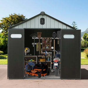 English Elm 8x6ft Resin Outdoor Storage Shed Waterproof Double Wall Build with Skylight Vents W1859S00168