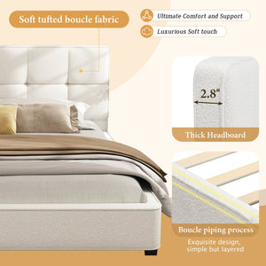 English Elm Christopher Knight Home® - King Size Boucle Bed Frame – Modern Upholstered Platform With Curved Headboard & Soft Corners, Beige N757P235227W