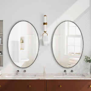 English Elm Iron Oval Retro Mirror with Antique Iron Frame, Elegant Wall Hanging for Bathroom Bedroom Living Room Silver W757P251823