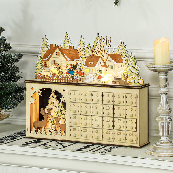 English Elm Homcom Light-Up Christmas Advent Calendar With 24 Drawers, Battery-Operated Led For Festive Fun W2225P249701