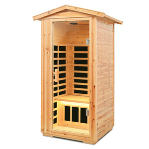 English Elm One Person Outdoor Far Infrared Sauna Aged Fir Wood Spa with Led Audio Panel W632S00013