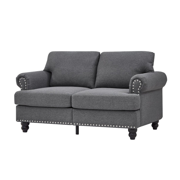 English Elm 59.5" Modern Classic Loveseat Sofa with Storage, Solid Wood Frame, Coil Springs & Removable Covers Grey W1097S00170