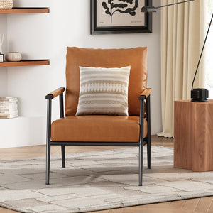 English Elm Christopher Knight Home® - Mid-Century Brown Faux Leather Accent Chair with Sturdy Iron Frame, Plush High Back & Wrapped Arms - Modern Lounge Seat N767P203868B