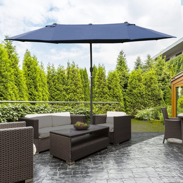 English Elm Outsunny 15' Double Sided Market Umbrella - Durable Steel, Uv Protection & Easy Crank For Patio Fun W2225P174183-GIGA