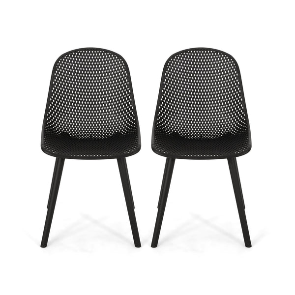 English Elm Christopher Knight Home® - POSEY Chair - Weather-Resistant Polypropylene Outdoor Dining Chair with Perforated Diamond Mesh Design for Durable Style Black 27.5 L x 21.5 W x 20.2 H 69067.00