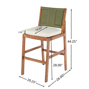 English Elm 4 Piece Outdoor Acacia Wood Wicker Bar Stools Set with Cushioned Patio Seating Cream,Green,Teak N773OB00132G