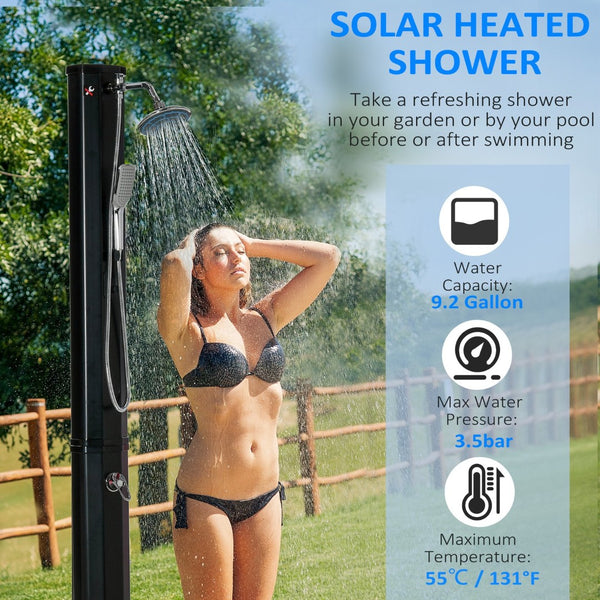 English Elm Outsunny Freestanding Solar Poolside Shower with 360 Head and 9.2 Gallon Heated Tank W2225P200539