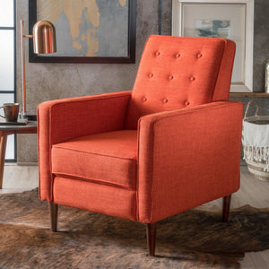 English Elm Christopher Knight Home® - Fabric Recliner Chair Mid-Century Modern Pushback Single Sofa with Tufted Cushion, Birch Legs, Cozy Comfort Orange 60741.00MORG