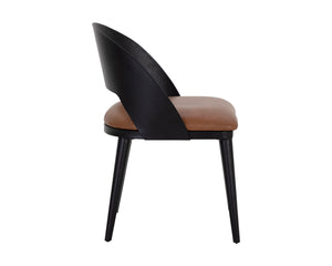 Sunpan Dezirae Dining Chair - Stylish Curved Back Design with Genuine Leather Seat and Iron Legs, Handcrafted Black / Cognac Leather