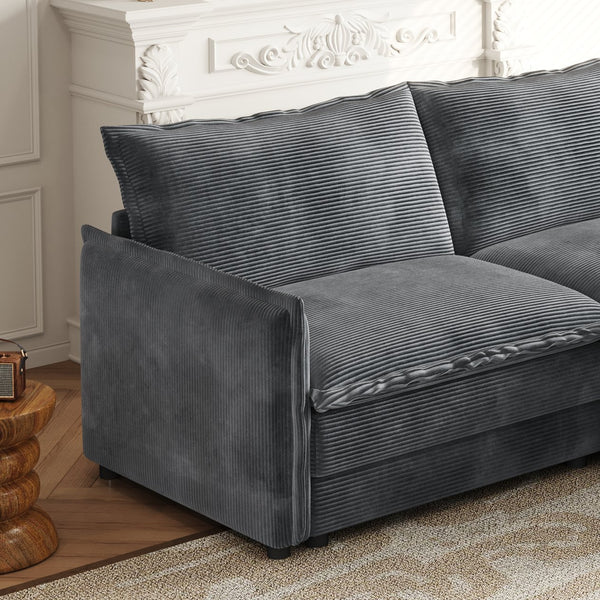 English Elm Corduroy 4-Seater Modular Cloud Couch With Soft Upholstery, Dual-Layer Cushions & Movable Footrests W834S00434