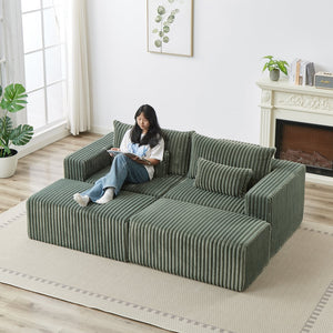 English Elm 87" Oversized Sectional Lounge Chaise - Plush Corduroy Modular Loveseat With Footstools & Pillow W834S00334