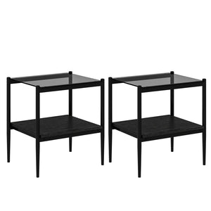 English Elm Set Of 2 Rectangle End Tables With Gray Tempered Glass Top & Mdf Shelf – Modern Living Room Decor W241P184251-GIGA