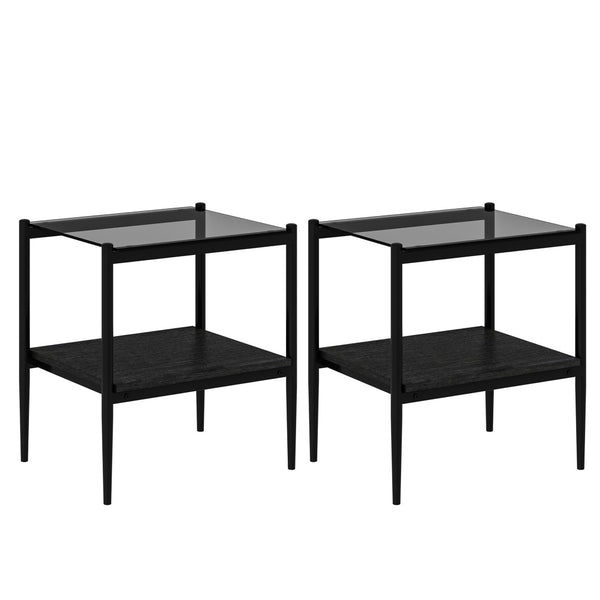 English Elm Set Of 2 Rectangle End Tables With Gray Tempered Glass Top & Mdf Shelf – Modern Living Room Decor W241P184251-GIGA