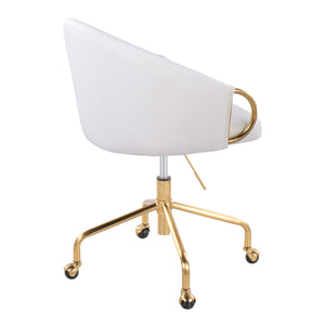 English Elm Claire Glam Task Chair with Gold Metal Base and Faux Leather Upholstery, Adjustable Swivel Comfort White B202P223893