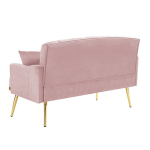 English Elm Pink Velvet Tufted Loveseat with Gold Legs Glam Studio Bedroom Compact Sofa W3985P435507