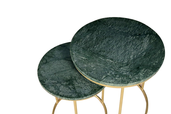 English Elm Marble Nesting Coffee Table Set Of 2 - Elegant Green Marble Tops With Golden Metal Frame For Modern Homes B346P320740