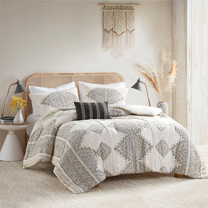 JLA Home Madison Park - 4 Boho-Inspired Printed Comforter Set with Microfiber, OEKO-TEX Fabric, Neutral Geometric Style 90 L x 90 W x 1.5H MP10-8337
