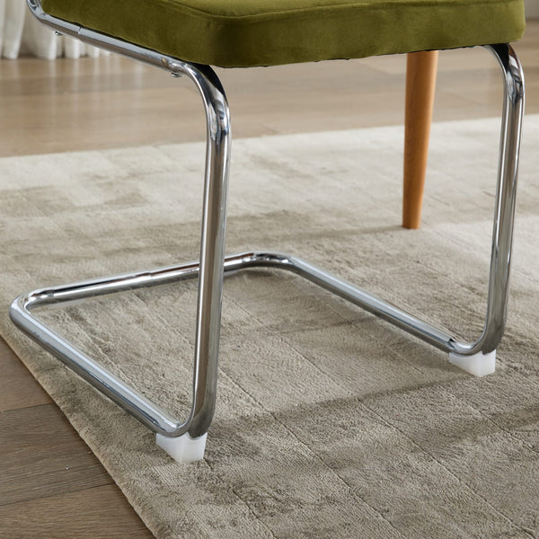 English Elm Mid Velvet Rattan Dining Chair Set of 2 — Breathable Handwoven Back, Plush Velvet, Reinforced Steel Frame Olive Green W1143P168320