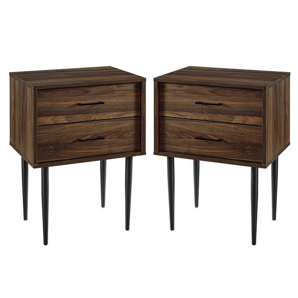 2 Piece 20" Two-Drawer Nightstand - Dark Walnut AF20OLI2DDW-2PK Walker Edison