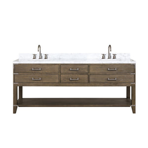 English Elm Grey Oak Double Bath Vanity 80" With Carrara Marble Top, Chrome Faucet & Ample Storage Solutions B2731P260346
