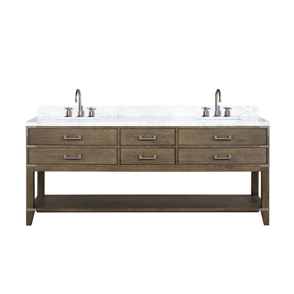 English Elm Grey Oak Double Bath Vanity 80" With Carrara Marble Top, Chrome Faucet & Ample Storage Solutions B2731P260346