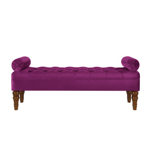 English Elm Velvet Tufted Bench with Round Bolster Armrest and Solid Wood Spindle Legs for Elegant Seating (52") Violet W2186P253252