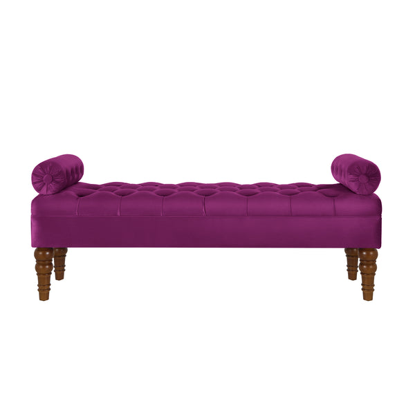 English Elm Velvet Tufted Bench with Round Bolster Armrest and Solid Wood Spindle Legs for Elegant Seating (52") Violet W2186P253252