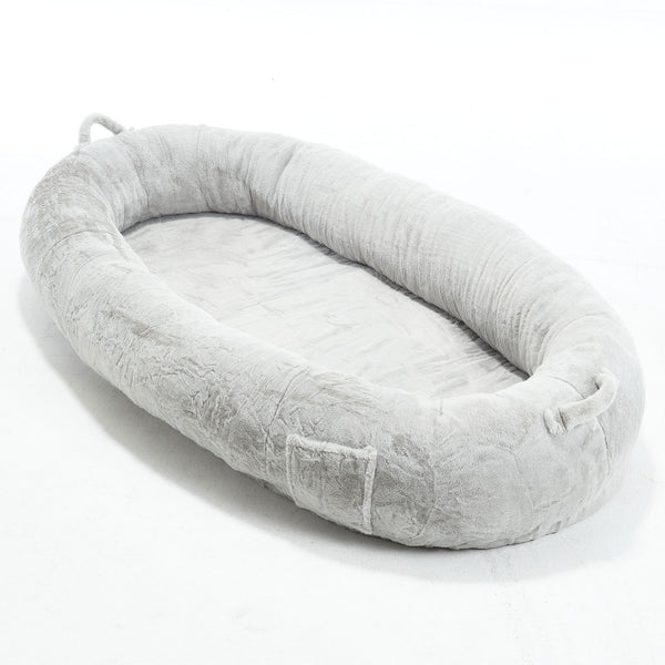 English Elm Human Giant Memory Foam Pet Bed for Adults — Plush Ergonomic Sofa with Storage Pockets & Handle Light Gray W2705P255385