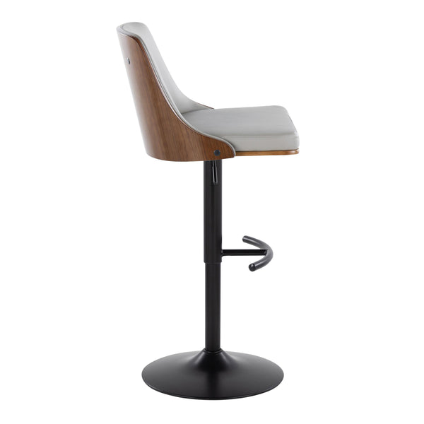 English Elm Gianna Mid-Century Modern Adjustable Barstool Set Of 2 - Sleek Black Metal & Walnut With Grey Faux Leather B202S00887