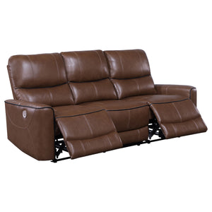 English Elm Ashland Saddle Brown Leatherette Power Reclining Sofa with USB Port, Plush Attached Cushions Comfort B062P353260