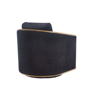 English Elm Corduroy Swivel Barrel Chair with Sturdy Wood Frame & Metal 360° Base, Plush Corduroy Comfort Pop Black W395P220274