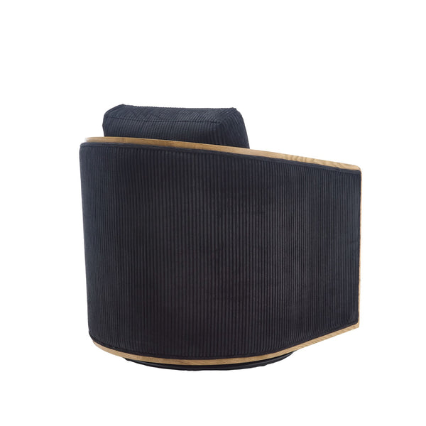 English Elm Corduroy Swivel Barrel Chair with Sturdy Wood Frame & Metal 360° Base, Plush Corduroy Comfort Pop Black W395P220274