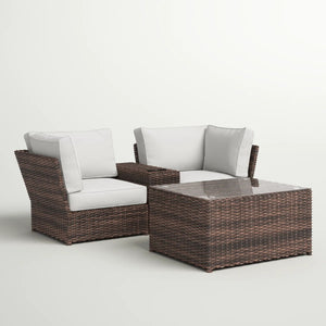 English Elm Fully Assembled 2-Person Modular Wicker Seating Set With Plush Cushions For Outdoor Relaxation B120S00177
