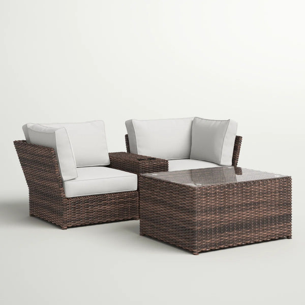 English Elm Fully Assembled 2-Person Modular Wicker Seating Set With Plush Cushions For Outdoor Relaxation B120S00177